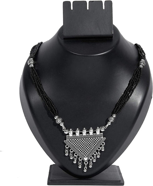 Traditional Indian Antique Silver Oxidised Mangalsutra Thushi Necklace Set with Earrings for Women (SJ_2906)...