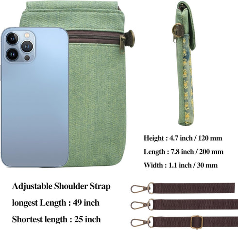 WITERY Small Canvas Cell Phone Purse Wallet- Handmade Cute Cross Body Phone Purse with Adjustable Shoulder Strap...