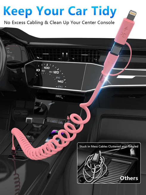 Coiled USB C Cable, 3FT Coiled Lightning Cable,USB C + Lightning Charger Cord 60W Fast Charging USB C iPhone 15 Cable for Car CarPlay & Android Au...