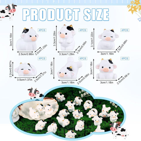 24pcs Mini Cows Figurines, Cute Miniature Cows 6 Styles Tiny Resin Animals Micro Moss Landscape Ornaments Little Toy for Dollhouse DIY Fairy Craft...