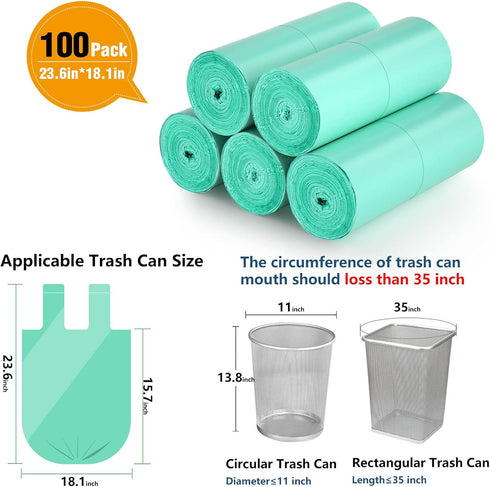 AYOTEE Small Trash Bags with Handles,100 Counts Small Biodegradable Trash Bags 4 Gallon Trash Bags, Unscented Strong Small Garbage Bags 15 Liter W...
