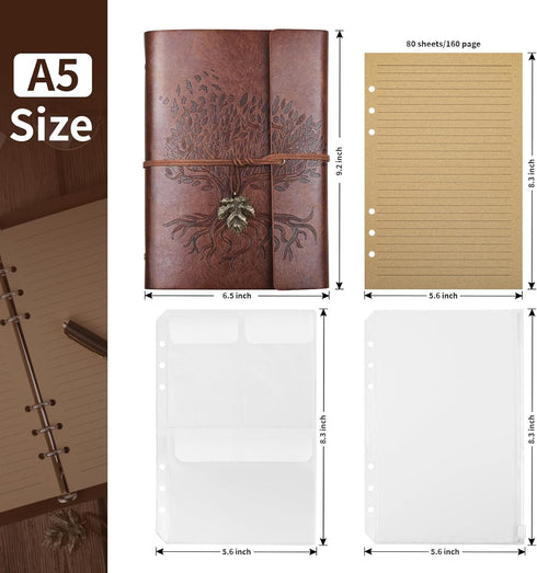 Billtigif PU Leather Journal Notebook, Refillable Travel Vintage Writing Journals Diary, Gifts for Women, Men, Teen Girls and Boys, 100GSM Lined P...