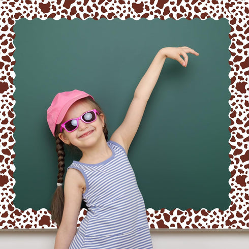 99 Feet Brown Cow Print Bulletin Board Border Trim Bulletin Board Back to School Classroom Chalkboard Decor Teacher Student Use for Classroom Scho...