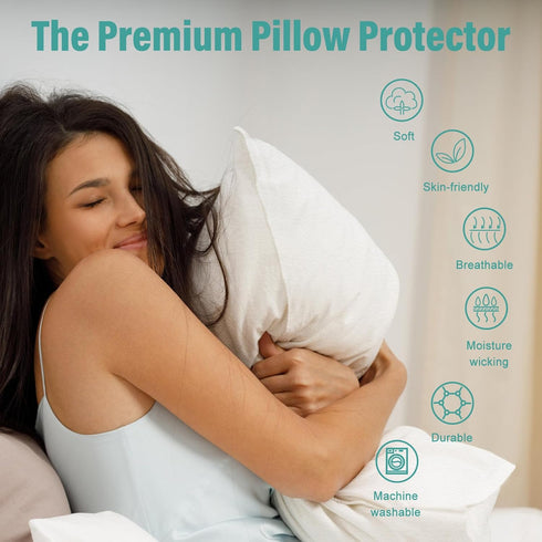Zippered Pillow Protectors Cover Cases Set of 2 Standard Size 21x27 inch, Soft Terry Cotton Zip Covers with Allergy-Free Sleep for Dorm...