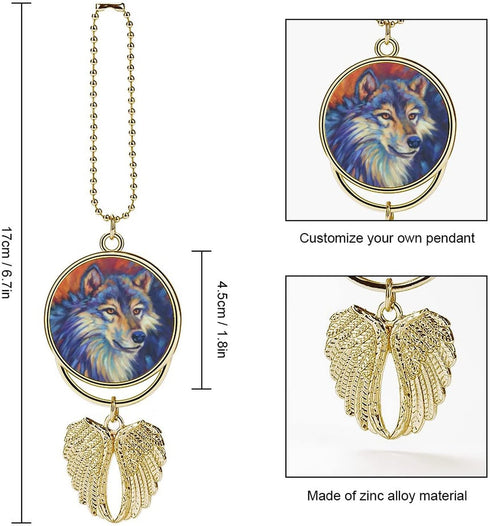 Wolf Car Pendant, Angel Wings Car Pendant, Car Rear View Mirror Hanging Accessories, Christmas Decorations...