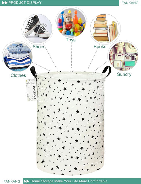 FANKANG Storage Basket, Nursery Hamper Canvas Laundry Basket Foldable with Waterproof PE Coating Large Storage Baskets for Kids Boys and Girls, Of...