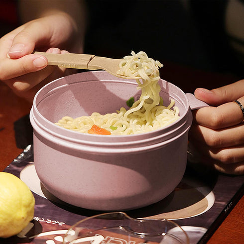 2Pack 28.7oz Wheat Straw Microwave Ramen Bowl Set Noodle Bowls With Lid and Spoon,Improved Easy-Grip Design for On-the-Go - Holds Soup, Rice, Cere...