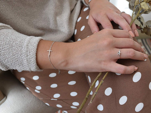 Dainty Sideways Cross Bracelet in Sterling Silver - Celebrity Style Horizontal Cross Bracelet...