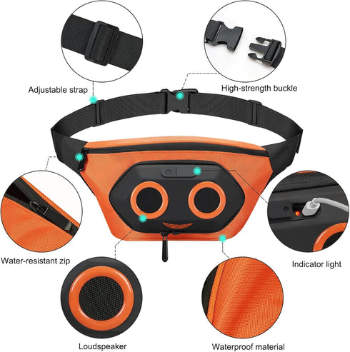 Fanny Pack with Bluetooth Speaker, Asyoren Portable Bluetooth Speakers, 10W Louder Volume, Crystal Clear Stereo Sound, Rich Bass, IPX7 Waterproof,...