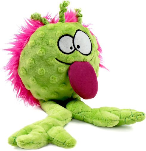 goDog PlayClean Germs Squeaky Plush Dog Toy with Odor-Eliminating Essential Oils, Chew Guard Technology - Lime, Small...