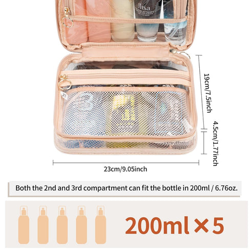 CUBETASTIC Clear Toiletry Bag for Women, Small Travel Bag with 360° Hanging Hook Clear Makeup Bags for Travelling Portable Cosmetic Organizer Case...