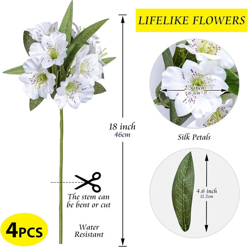 Alstroemeria Artificial Flowers 18” Long Stems Faux Bouquet Silk Petals Wedding Decoration Indoor DIY Crafts Table Centerpiece Home Decor, 4pcs (W...