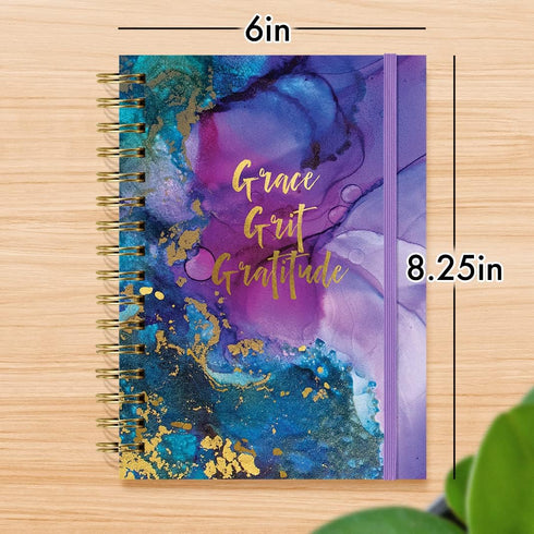 Designer Greetings, Designer Papers Flex Cover Journal with Elastic Band, “Grace, Grit, Gratitude” Purple and Blue Marble - 320 Pages (6” x 8.25”)...