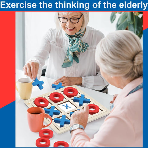 Jumbo Wooden Tic Tac Toe Game Dementia Activities for Alzheimers Seniors with Matching and Puzzle Templates XO Chess Board Game for Elderly Engagi...