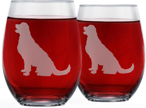 Golden Retriever Stemless Wine Glasses (Set of 2) | Unique for Dog Lovers | Hand Etched with Breed Name on Bottom...