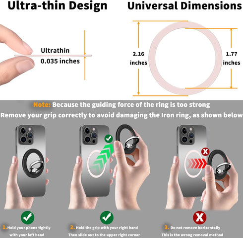 2Pcs Metal Ring Sticker for Pop Socket Magnetic Grip, Magnetic Adapter Adhesive for iPhone, Magsafe Wireless Charger (Pink)...