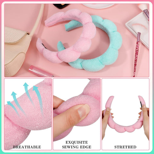 Hairband, 2 Pack Sponge Headband for Women, Cute Bubble Headband for Skincare, Makeup Removal, Hair Accessories (Blue, Pink)...