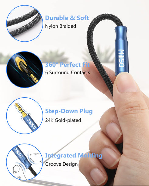 MillSO 3.5mm Headphone Extension Cable Nylon Braided (8 FT/2.4 M) 4 Pole TRRS Male to Female Stereo Aux Audio Extension Cable for PC Smartphone Sp...