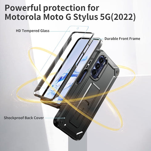 URBANITE for Motorola Moto G Stylus 5G (2022) Case, Military Grade Rugged Shockproof Protective Cover with Screen Protector and Kickstand (Black)...