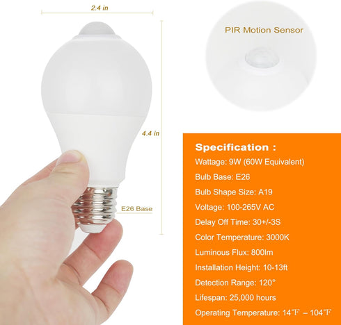 GREENIC Motion Sensor Light Bulbs Indoor, E26 A19 9w Led Outdoor Security Lights with Pir Motion Detector and Dusk to Dawn Sensor, 60 Watt Equival...