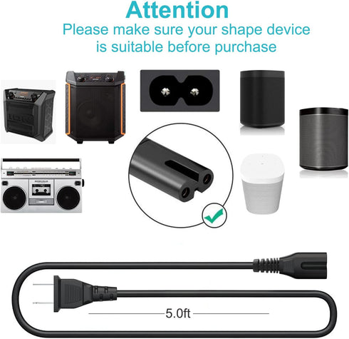 AC Power Supply Cord Cable Plug Compatible with ION Tailgater Plus Express,Sport XL Boombox Deluxe, Canon Printers LC-E8E CB-5L LP-E8, Philips Res...