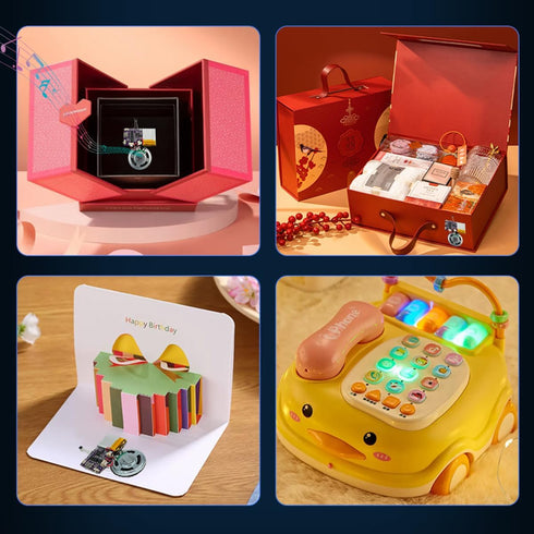 Voice Module, Magnet Sensor Control Activated MP3 Music Sound Chips, 16MB Sound Module for Crafts, Christmas, New Year Greeting Cards, Box with Sp...