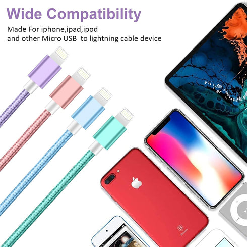 Souina iPhone Charger Cord,4-Pack?3FT/6FT/6FT/10FT? MFi Certified Lightning Cable Fast Charging Cord Nylon Braided iPhone Charging Cable Compatibl...