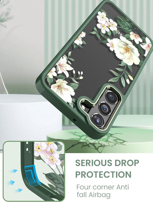 Dretal for Samsung Galaxy S22 5G Case Floral, Military Grade Drop Tested Hard Back & Soft Edge Slim Flower Women Girls Phone Protective Cover + Te...