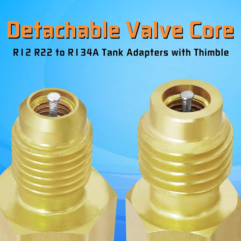 Boltigen R134a Refrigerant Tank Adapters, R12 R22 to R134a Adapter Connector, 1/2 to 1/4 Flare R134a Vacuum Pump Adapter Fittings with Valve Core ...