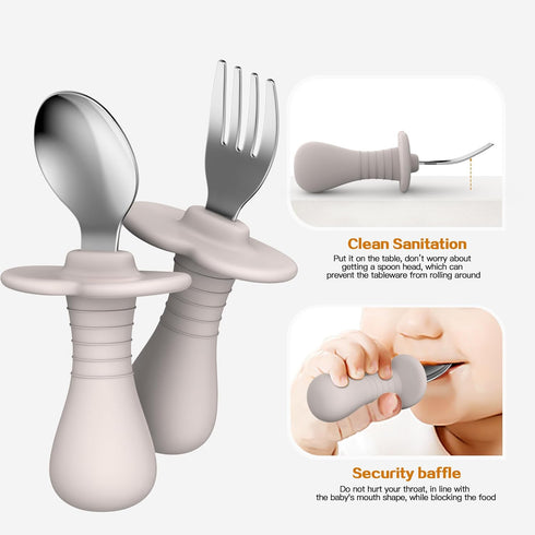 4 Pcs Toddler Utensils Forks and spoons set, Stainless Steel Childrens Silverware for Safe flatware Metal Kids Cutlery set with Round Handle, BPA ...