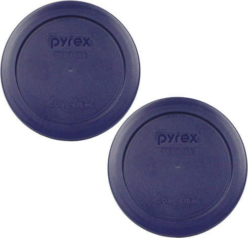 Pyrex 7200-PC 2 Cup Dark Blue Round Storage Lids - Original Genuine Pyrex Lids - 2 Pack...