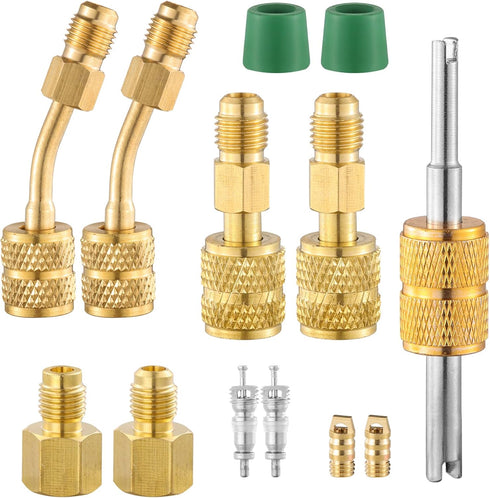 R410A Mini Split Adapters, R410A Charging Vacuum Port Connector with 5/16" Female to 1/4" Male and R134A Refrigerant Tank Adapter for HVAC Refrige...