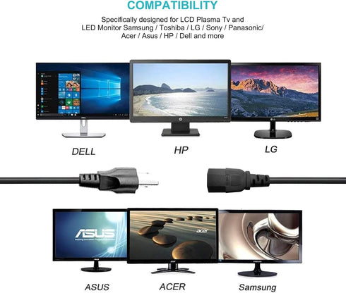 6FT 3 Prong Universal Power Cord Computer Monitor Cable C13 Plug for Dynex TV, ION Block Rocker Speaker, Superfit, BowFlex, Sole F63 F80 Treadmill...