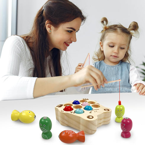 Wooden Magnetic Fishing game for Toddlers 1-3, Montessori Sensory Busy Board Educational Learning Fine Motor Skills Toys for 1 2 3 Years Old Boys ...
