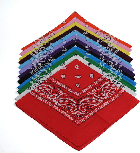 One Dozen/12pcs Assorted Bandanas 22X22 Inch 100% Cotton Novelty Double Sided Print Paisley Cowboy Bandana Party Favor Scarf Headband Handkerchief...