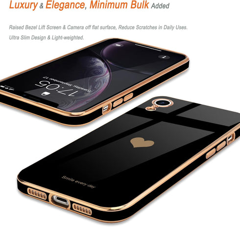 Teageo Compatible with iPhone Xr Case for Women Girl Cute Love-Heart Luxury Bling Plating Soft Back Cover Raised Full Camera Protection Bumper Sil...