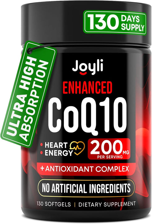 High Absorption CoQ10 200MG - Co Q10, 200mg Softgels for Heart Health & Energy Production - Enhanced Co Q 10 Supplement with Antioxidants and Flax...