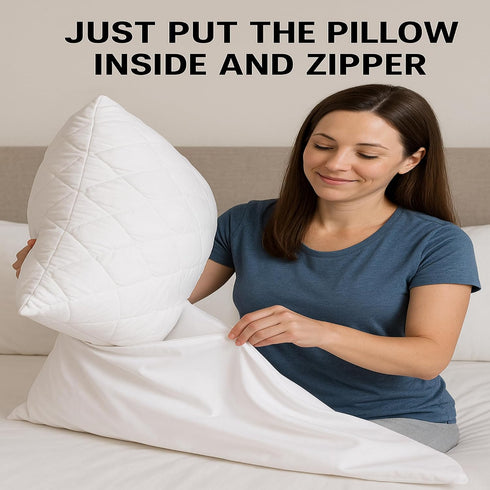 4 Pack Deluxe Zippered Vinyl Pillow Covers - Waterproof Protectors for Longer Lasting Pillows. Standard Size 20"x29". Ideal for Home, Hotel and Ho...