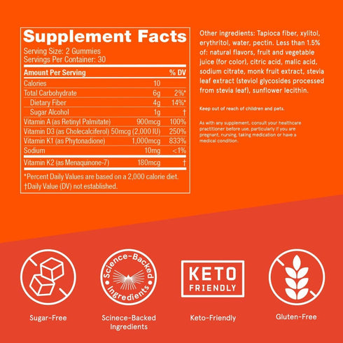 Bulletproof Sugar-Free Orange Strawberry Vitamins A+D+K Gummies, 60 Count, Keto Supplement for Heart, Bone and Immune Support, New and Improved Fo...