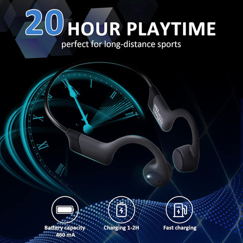 Bone Conduction Headphones, Open-Ear Wireless Bluetooth 5.3 Workout Headphones with Microphones, 20H Playtime, Waterproof Wireless Earphones for S...