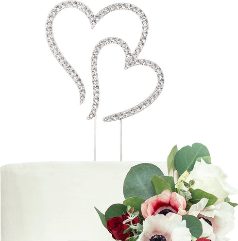 LOVENJOY Gift Boxed Two Hearts One Love Rhinestone Wedding Cake Topper Silver...