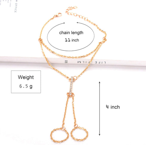 2PC Layered Crystal Anklets Gold Rhinestone Bar Ankle Bracelet Foot Chain Boho Toe Ring Beach Anklets Barefoot Sandals Decorative Jewelry for Wome...