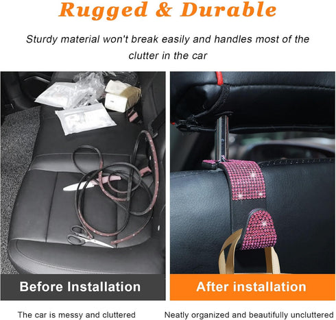 2PCS Bling Car Seat Headrest Hook, Crystal Rhinestone Backseat Hanger Storage Organizer, Auto Seat Holder Hooks for Hanger, Universal Interior Acc...