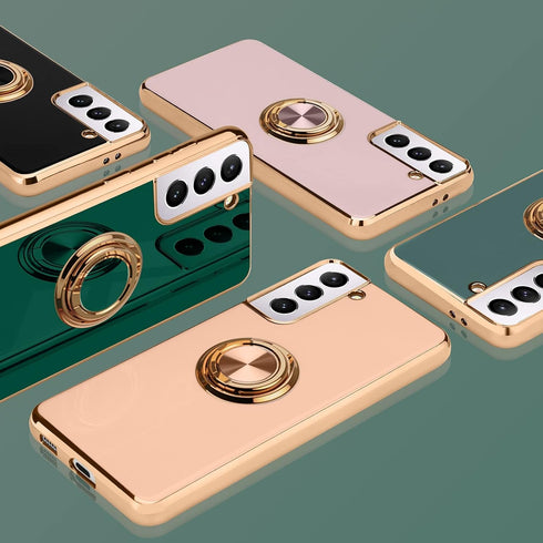 Compatible with Samsung Galaxy S21 Case, Finger Ring Holder Case Rose Gold Plating Design for Women Girls Rotating Holder Kickstand Magnetic Shock...