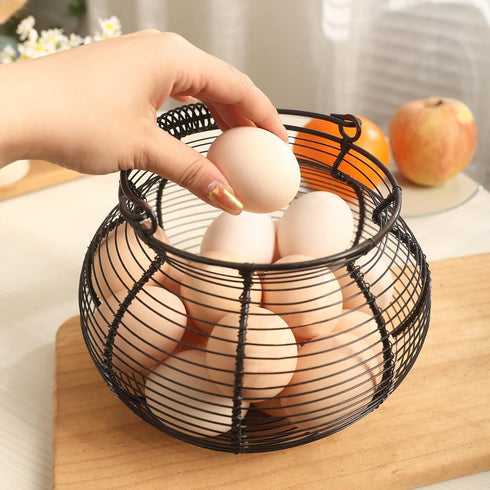 Egg basket-Farmhouse Round Wire Egg Baskets for Fresh Egg With Handle,Metal Egg Collecting Basket for Gathering Fresh Egg,Basket for Countertop Ho...
