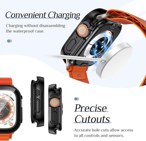 Goton 2 in 1 Waterproof Case for Apple Watch Ultra Ultra2 Screen Protector 49mm, 360 Protective Glass Face Cover Hard PC Bumper + Back Frame for i...