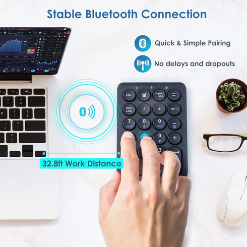 SANWA Bluetooth Numeric Keypad, Rechargeable Wireless Ten Key Number Pad, 22-Key Portable & Slim Financial Accounting Numpad for Laptop Computer, ...