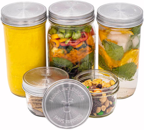 Mason Jar Lifestyle 5 Pack Stainless Steel Storage Lids with Platinum Silicone Liners for Wide Mouth Jars – Heavy Duty Caps for Mason Jars – Airti...