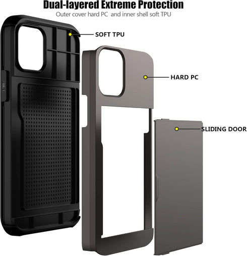 Nvollnoe for iPhone 12 Case,iPhone 12 Pro Case with Card Holder Heavy Duty Protective Dual Layer Shockproof Hidden Card Slot Slim Wallet Case for ...
