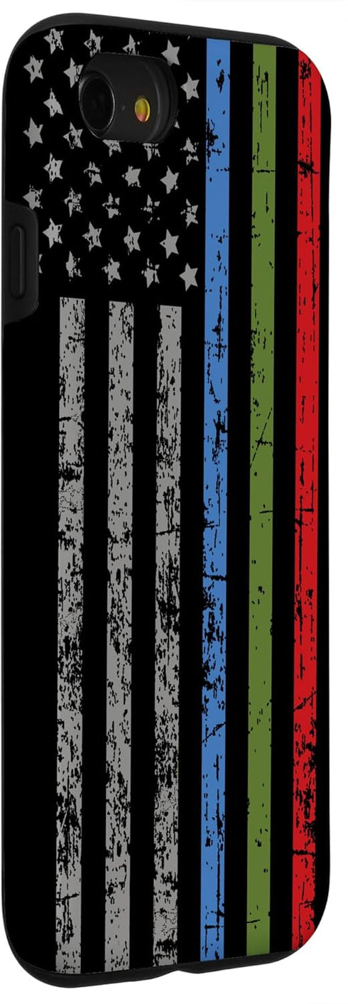 iPhone SE (2020) / 7 / 8 Police Military and Fire Thin Blue Green Red Line Flag Case...